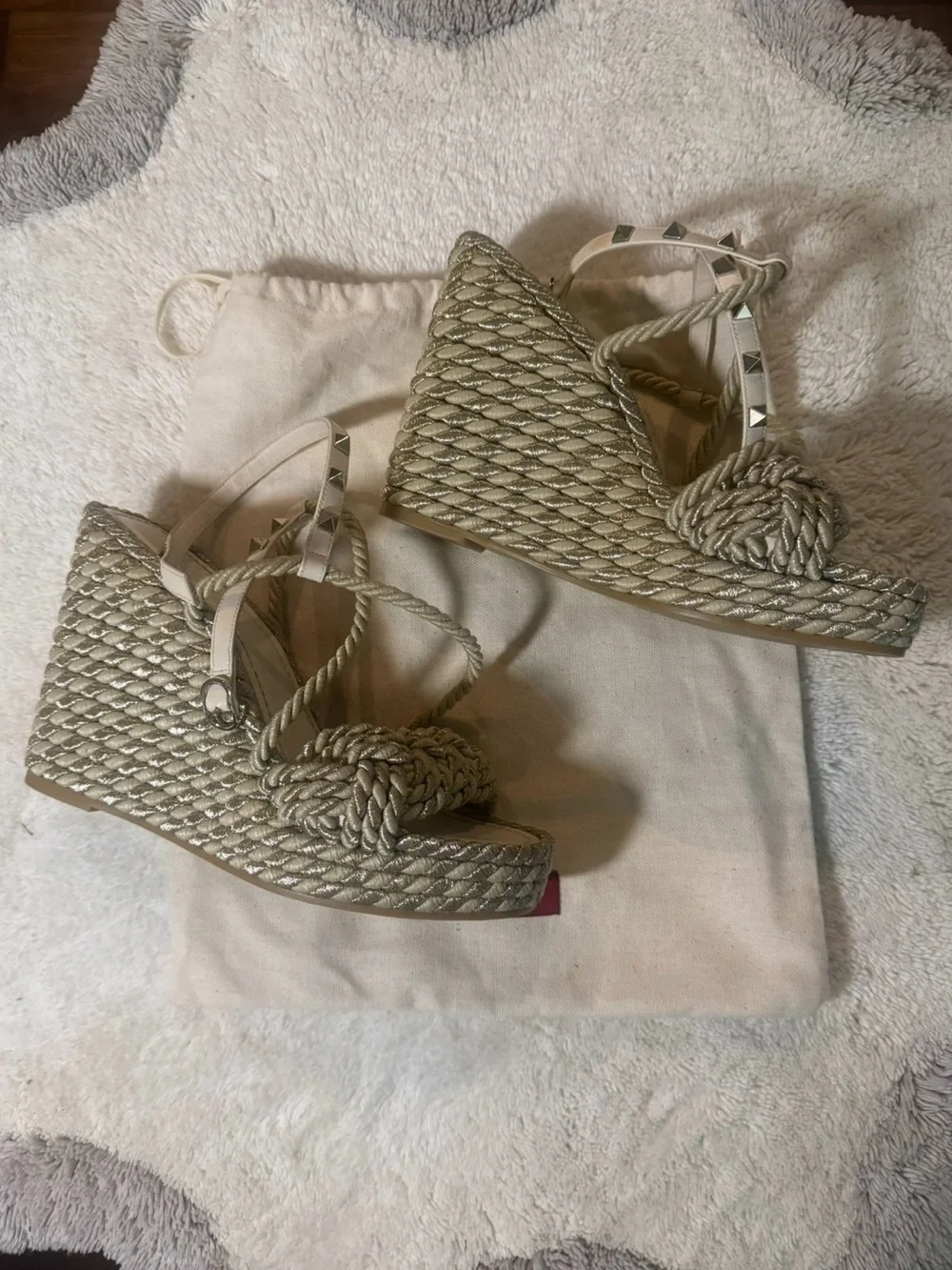 Valentino Garavani Torchon Espadrille Studded Wedge Sandal w/ Ankle Strap size 9